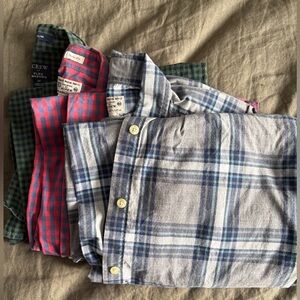 Three J Crew plaid and gingham shirts